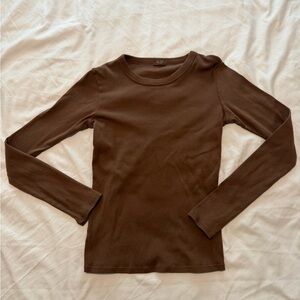 Long Sleeve Crewneck Top in Chocolate Brown
